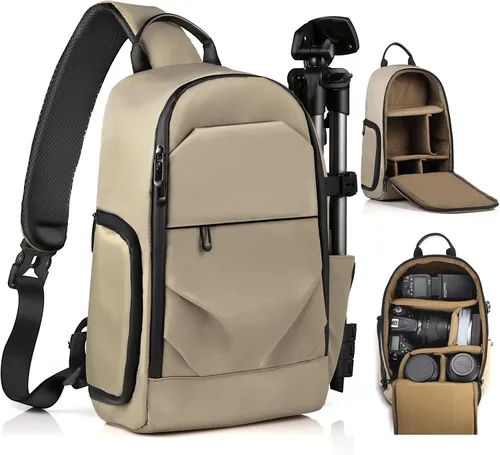 Miniatura 9 de TAAOKA Bolsa bandolera para cámara fotográfica – Bolsa cruzada impermeable para cámara con bolsillos de acceso rápido, DSLR linda bolsa para cámara
