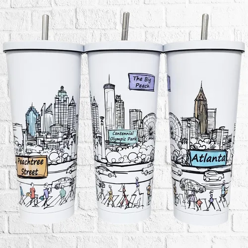 Miniatura 5 de Cities Around the World - Serie de vasos de 25 onzas – Diseñado en los Estados Unidos, vaso aislado al vacío con tapas y pajilla, taza de acero