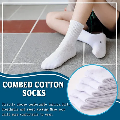 Miniatura 3 de Calcetines clásicos para niños de 10 pares, de algodón atlético para niños y niñas, básicos, para uniforme escolar, transpirables, casuales