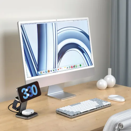 Miniatura 7 de Satechi Cargador inalámbrico 2 en 1, soporte de carga inalámbrica dual Qi2 de 15W, magnético, estación de carga de viaje plegable para iPhone