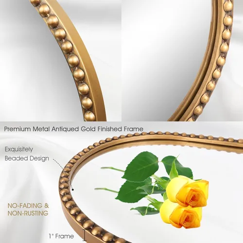 Miniatura 5 de Espejo Ovalado de Cuerpo Entero, 20"x53" Marco de Metal con Cuentas Espejo Grande de Vestidor de Pie para Dormitorio, Sala de Estar, Entrada, Oro