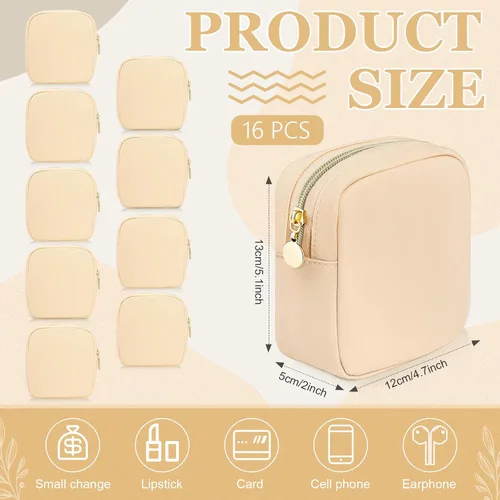 Miniatura 3 de 16 mini bolsas de maquillaje a granel de nailon para cosméticos, bolsa de viaje, bolsa organizadora de artículos de tocador, bolsa pequeña con Beige