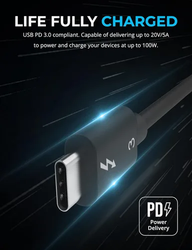 Miniatura 3 de SABRENT Cable Thunderbolt 3 USB-C [certificado] de 7.8 pulgadas (7.9 in) 40 Gbps Carga de 100 W Chip E Mark para MacBook, laptops, puertos