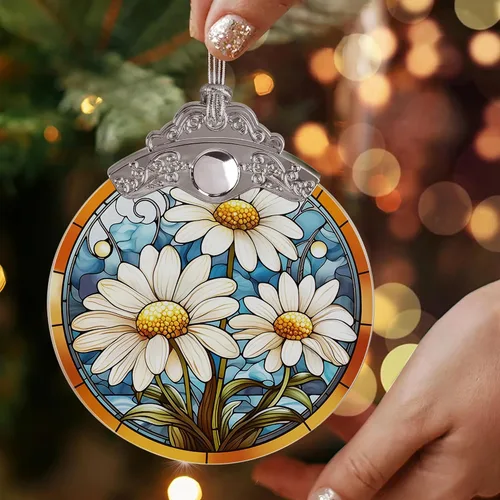 Miniatura 5 de Jocidea Adorno de Navidad de margaritas – Decoración colgante de árbol, atrapasoles – Regalo para amantes de las margaritas (blanco)