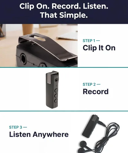 Miniatura 2 de Mini grabadora activada por voz con clip Pequeño dispositivo de grabación Mini grabadora de voz con reproducción - Auriculares incluidos