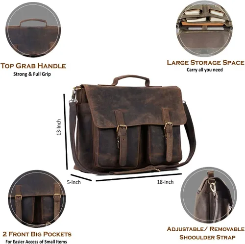 Miniatura 3 de KomalC Maletín de cuero de 18 pulgadas para computadora portátil, bolsas de mensajero para hombres y mujeres, la mejor bolsa de oficina