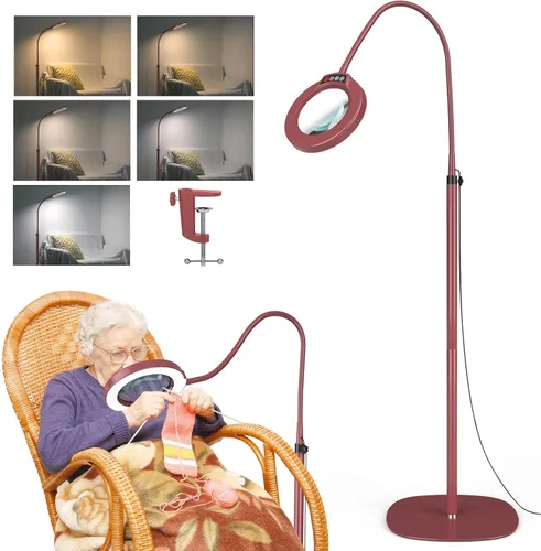 Miniatura 10 de Lupa 10X con luz y soporte, lámpara de pie flexible de cuello de cisne de 24 pulgadas, LED 3 en 1, 5 modos de color, lupa iluminada regulable sin