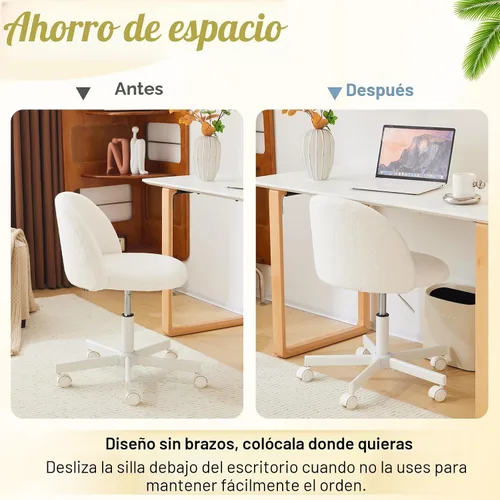 Miniatura 8 de VINGLI Silla de tocador moderna con respaldo, silla de escritorio de terciopelo para niñas, silla de oficina pequeña con ruedas silenciosas, Blanco