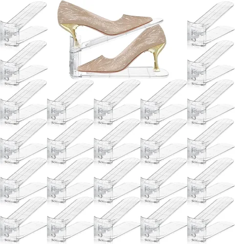 Miniatura 19 de FENRUNXU Organizador de zapatos para armario, organizador de zapatos apilables de doble capa, estante para zapatos, ahorro de espacio del 50%