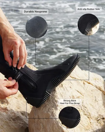 Miniatura 3 de XUKER Botas de Buceo de Neopreno, 5mm 3mm Zapatos de Agua Botines de Neopreno para Hombres y Mujeres con Suela de Goma Antideslizante y Cremallera