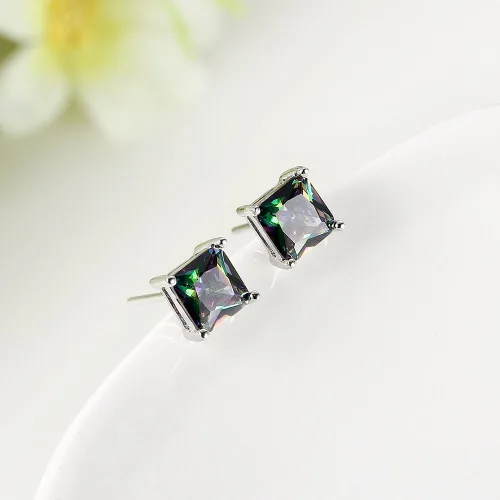 Miniatura 3 de Aretes chapados en oro blanco 18K multicolor, negro, Cubic, Zirconia, Stud, joyas para niñas, adolescentes, mujeres