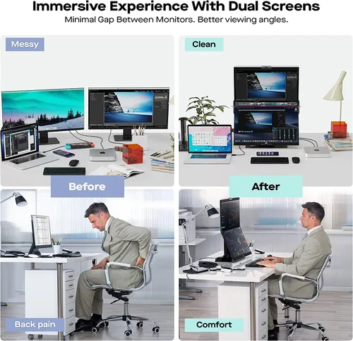 Miniatura 6 de Geminos - Monitores de computadora apilados duales de 24 pulgadas con carga USB-C de 100 W, cámara web y altavoces de 1080P, monitor de escritorio