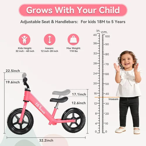 Miniatura 2 de Bicicleta de equilibrio para niños pequeños HAWEEK de 12 pulgadas, bicicleta de entrenamiento sin pedales para niños de 24 meses a 5 años, ajustes