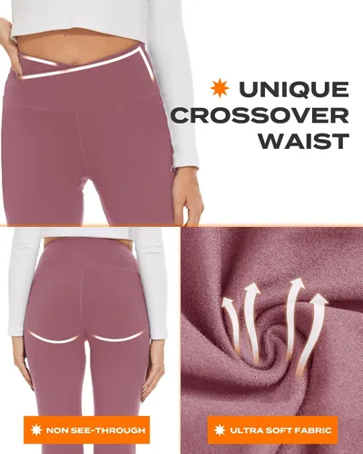 Miniatura 77 de TNNZEET Leggings acampanados negros para mujer, pantalones de yoga cruzados con bolsillos, corte de bota, leggings acampanados