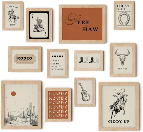 TwoDays Decoración de pared occidental, arte de pared retro del suroeste, pósteres de rodeo de vaquero del salvaje oeste, impresiones vintage de