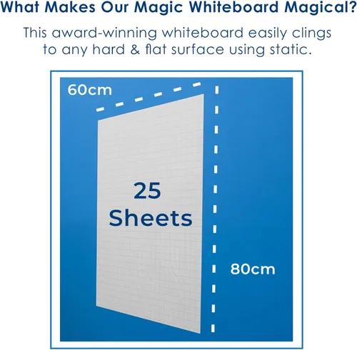 Miniatura 3 de Magic Whiteboards - Hojas de pizarra blanca mágica, 31 1/2 pulgadas de ancho x 23 1/2 pulgadas de alto, 25 hojas (MW2125)