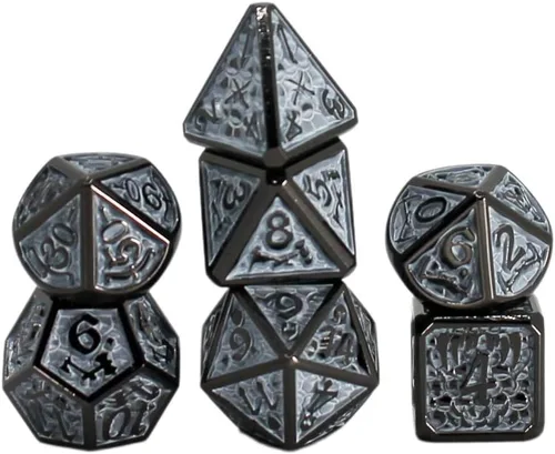 Miniatura 11 de Juego de dados de metal con escamas de dragón en color negro con caja de exhibición, perfecto para juegos, equilibrio adecuado y distribución