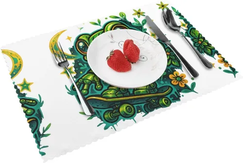 Miniatura 12 de Rectangular Placemats Set of 4, Heat Resistant Dusk Carnation Printed Kitchen Dining Table Mats