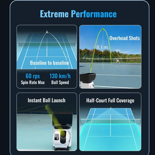 Miniatura 6 de PONGBOT Máquina de pelotas de tenis, aplicación y control remoto, taladros personalizados, capacidad de 150 bolas, máx. 80 mph, más de 80 horas