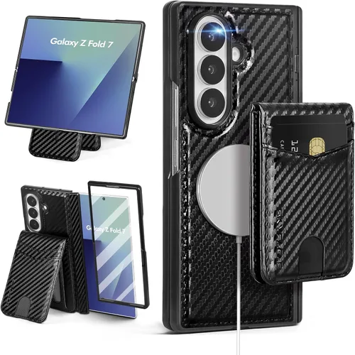 Miniatura 13 de SkyEagle Funda Cartera magnética desmontable compatible con Magsafe para Samsung Galaxy Z Fold 7 con tarjetero Protector de pantalla integrado