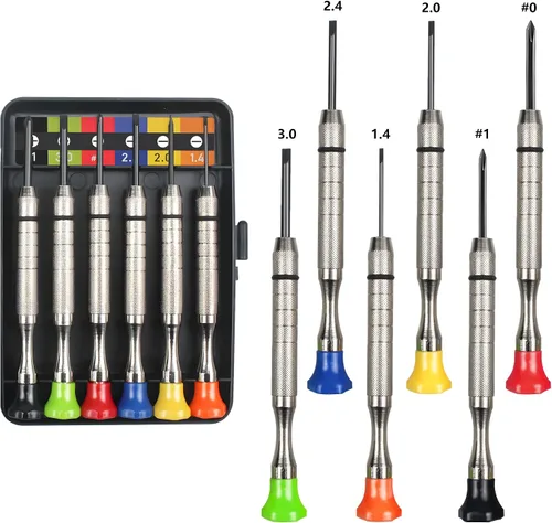 Juego de 6 destornilladores pequeños, 3 piezas de cabeza plana y 3 piezas Phillips Micro Head Mini Destornilladores Mini Juego de Precisión CRV