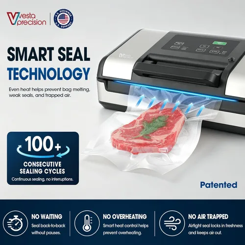 Miniatura 4 de Vesta Precision - Máquina selladora al vacío de 12 pulgadas para alimentos líquidos y húmedos, sellado térmico inteligente que evita la fusión
