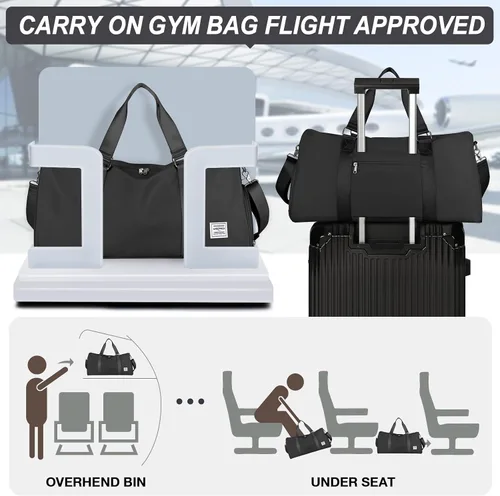 Miniatura 8 de Bolsa de gimnasio para mujer, bolsa de viaje de viaje, bolsa de mano deportiva, bolsa de fin de semana, negro, (H1-Black), Bolsa de gimnasio