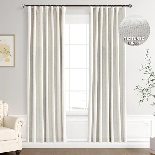 Miniatura 14 de Joywell 2 cortinas opacas 100%, lino, beige natural, trabillas traseras/cinta con ganchos, aislantes, de dormitorio, comedor, sala, puerta corrediza