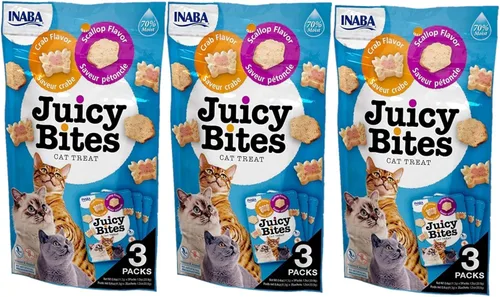 INABA Juicy Bites - Golosinas masticables para gatos sin granos, suaves, húmedas y masticables con vitamina E y extracto de té verde, 0.4 onzas por