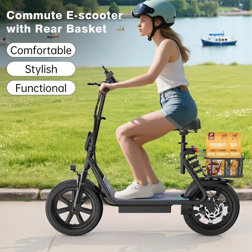 Miniatura 2 de VOLPAM Scooter eléctrico, motor potente de 250/500 W, alcance de 10/23 millas, suspensiones de choque duales, velocidad de 9/19 mph, scooter E