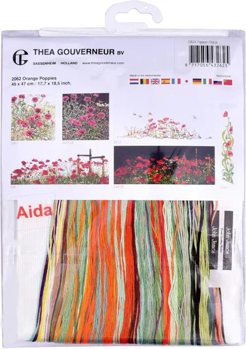 Miniatura 4 de Thea Gouverneur - Kit de punto de cruz, amapolas naranjas, Aida, 16 unidades, kit de bordado para adultos, hilos de bordado DMC y otros suministros