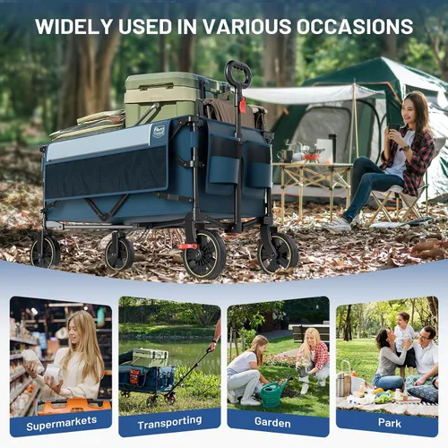 Miniatura 7 de Carrito plegable Timber Ridge con frenos, carro de compras plegable de gran capacidad de 200L, compacto y portátil, fácil de transportar