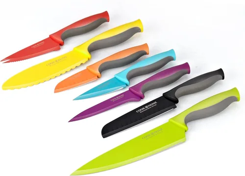Miniatura 5 de Cook N Home Basics - Juego de cuchillos de cocina de acero inoxidable al carbono recubierto con fundas, cuchillas afiladas antiadherentes