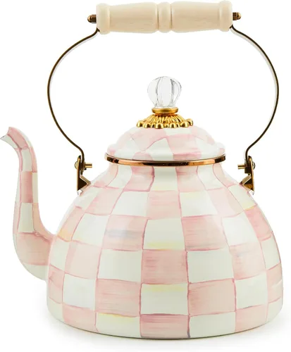 Miniatura 18 de MACKENZIE-CHILDS Tetera esmaltada, elegante tetera para estufa, cuadros cortesanos en blanco y negro, 3 cuartos de galón color fantasía