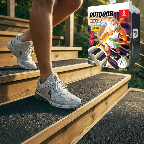 Miniatura 13 de Thunder Grip Peldaños de escalera para exteriores, antideslizantes, 24 x 4 pulgadas, paquete de 8 cintas de agarre exterior resistentes a