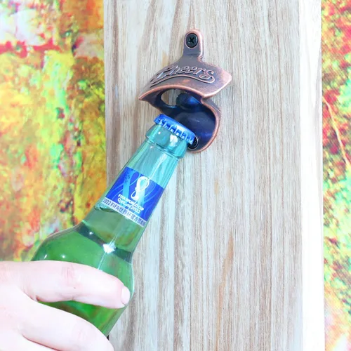 Miniatura 3 de Abridor de cerveza magnético rústico montado en la pared, abridor de botellas de cobre antiguo con tornillos con imanes (2 paquetes)