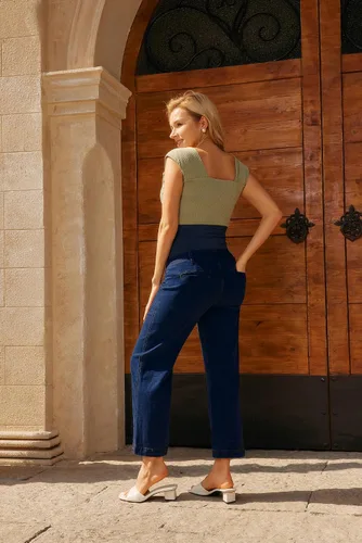 Miniatura 3 de Maacie Pantalones de maternidad de pierna ancha sobre el vientre, elásticos, antideslizantes, cintura ajustable, casual, holgados, pantalones cortos