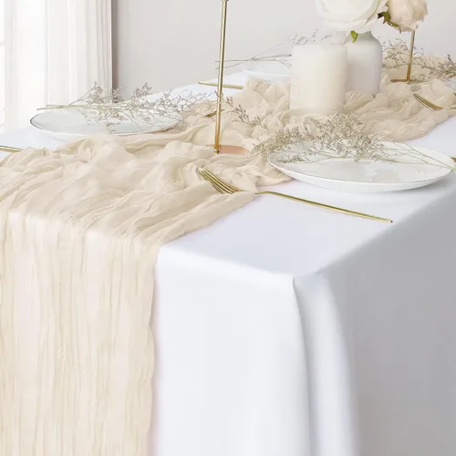 Miniatura 9 de 2 paquetes de caminos de mesa de estopilla de champán, camino de mesa de gasa de 10 pies, caminos de mesa de estopilla rústicos para boda