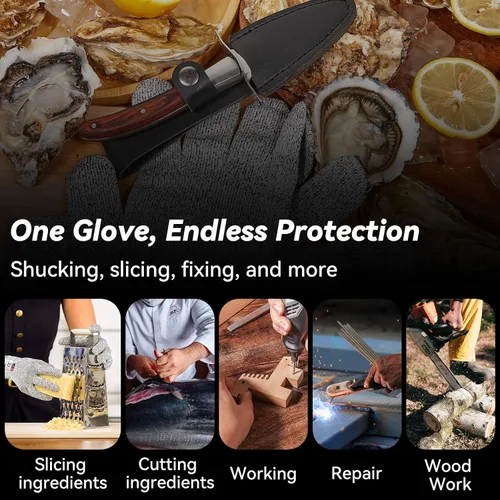 Miniatura 7 de Cuchillo de ostras, kit de shucker de ostras, cuchillo de shucking de ostras con mango de madera cómodo, cuchillos de ostras resistentes y afilados