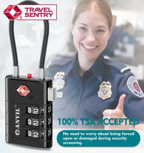 Miniatura 8 de ANVIL Cerraduras de equipaje aprobadas por la TSA - Cerraduras de viaje combinadas TSA008 de alta seguridad con indicador de inspección para maletas