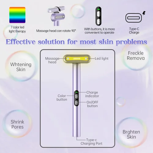 Miniatura 5 de Terapia de luz roja, terapia de luz facial LED, 7 colores, varita de belleza para ojos, masajeador facial rojo para cuidado de la piel y herramienta