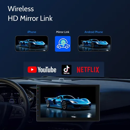 Miniatura 3 de Haudio Estéreo inalámbrico de doble DIN de 7 pulgadas con Carplay y Android Auto, Bluetooth, canal RCA, cámara de respaldo, SWC, FM/AM, pantalla