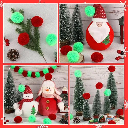 Miniatura 4 de Janinka 80 pompones de Navidad de 2 pulgadas, para artes y manualidades, bolas grandes brillantes para adultos, decoración de Navidad (rojo, verde)