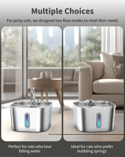Miniatura 4 de Lawfery Fuente de agua para gatos de acero inoxidable, fuente automática de agua para gatos de 74 oz/2.2 L, dispensador de agua para mascotas