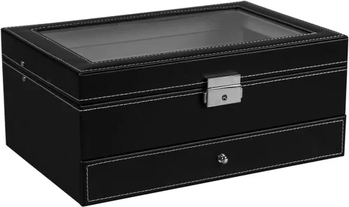 Miniatura 3 de Ogrmar Cajas de almacenamiento de reloj de piel sintética con 12 ranuras, para hombres y mujeres, estuche organizador de 2 niveles con tapa