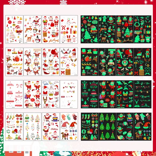 Miniatura 2 de LOMIMOS 240 tatuajes temporales de Navidad para niños, recuerdos de fiesta de Navidad, tatuajes que brillan en la oscuridad, calcomanías