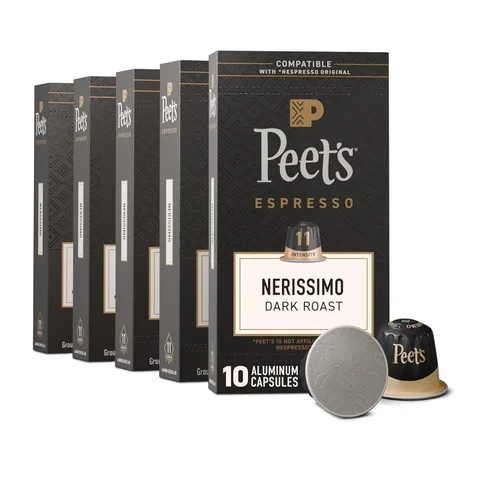 Peet's Coffee - Cápsulas de café espresso descafeinado Ristretto Intensity 9, cápsulas de café de una sola taza, compatibles con cafeteras Nespresso