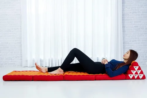 Miniatura 4 de Leewadee Cómodo colchón japonés de suelo, cama tailandesa con cojín triangular, colchón futón, tapete de masaje tailandés extra largo, 89 x 20 Sf02