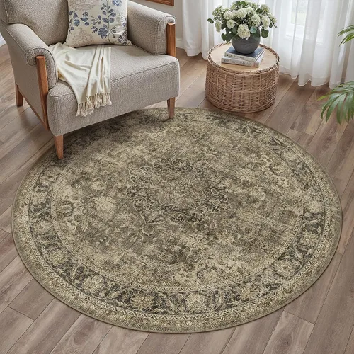 Miniatura 63 de Alfombra de área marrón lavable de 2 x 3 pies, alfombra vintage para entrada y cocina, antideslizante, suave, de pelo bajo desgastado, alfombra