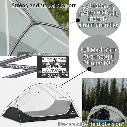 Miniatura 4 de Naturehike - Tienda de campaña para 2 personas con doble toldo ultraligero de nailon de doble capa impermeable para camping, festivales, patio